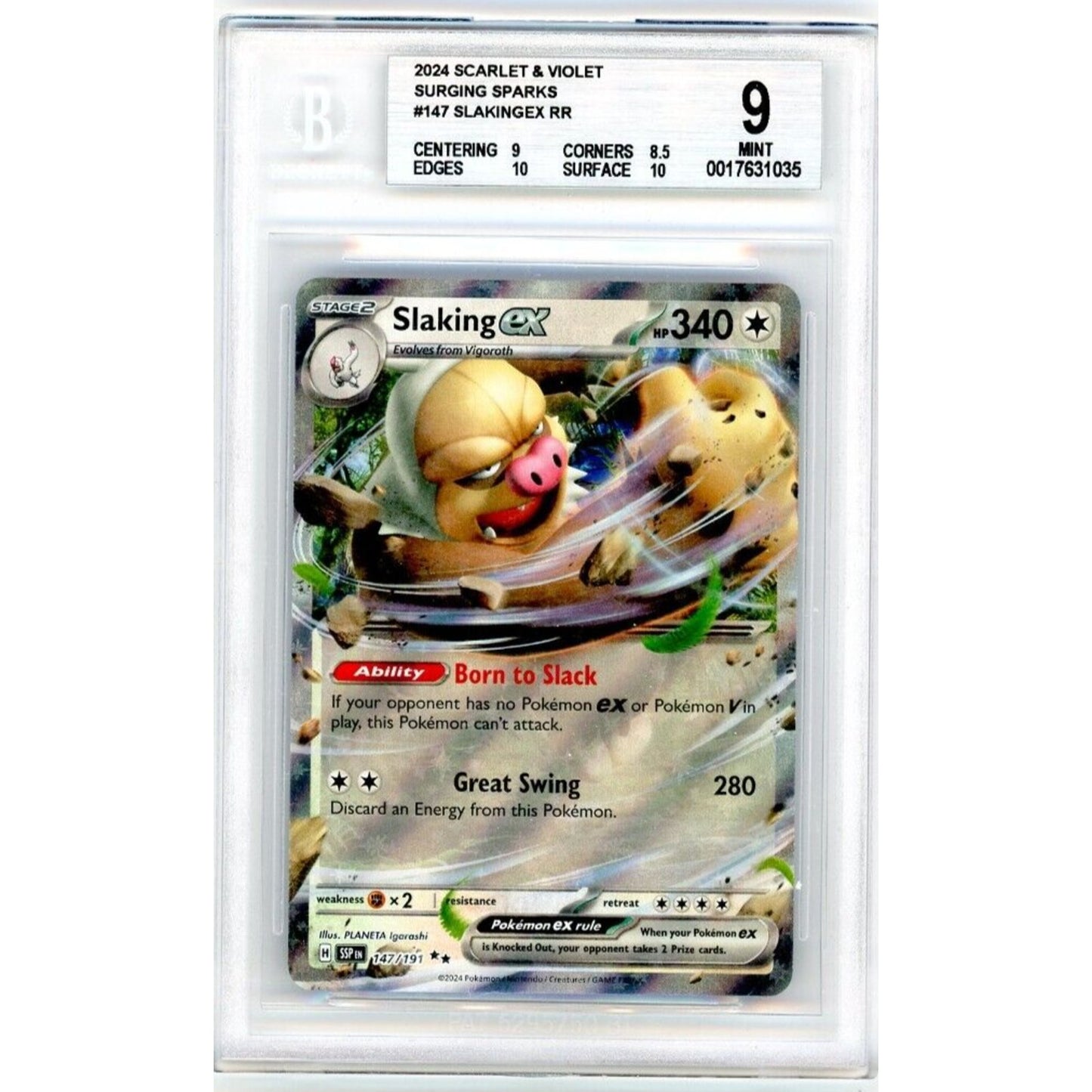 2024 Pokemon Scarlet & Violet Surging Sparks Slaking Ex #147/191 BGS 9