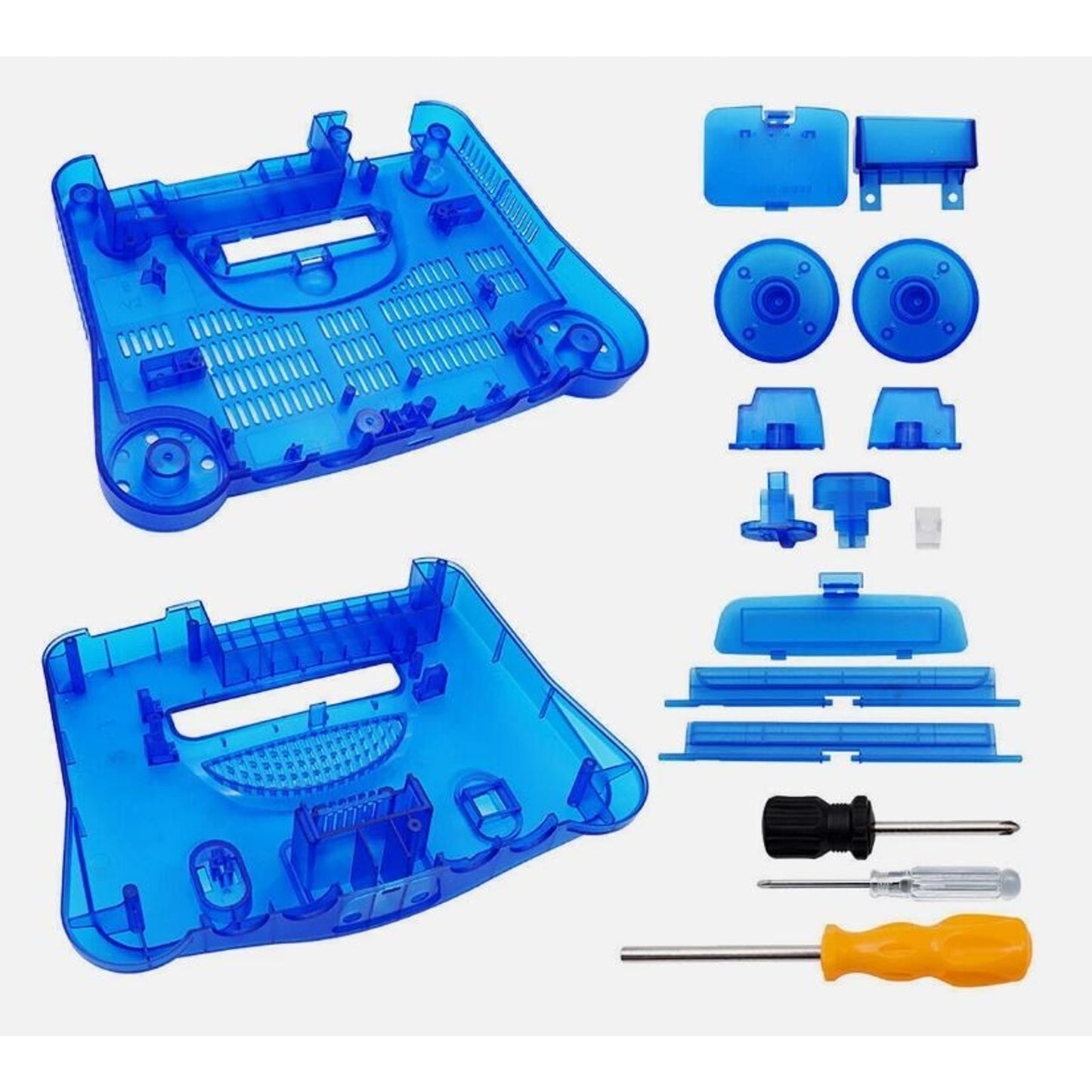 Full Housing Case Shell Cover Replacement Nintendo 64 N64 Console - CLEAR BLUE
