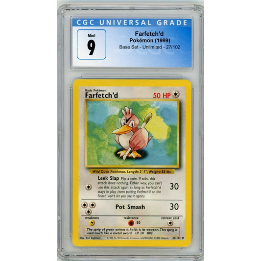 1999 Pokemon Base Set Unlimited #27/102 Farfetch'd CGC 9 MINT