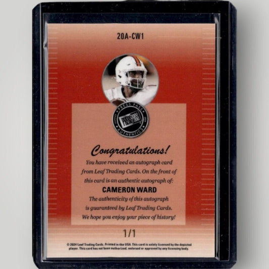 2024 Press Pass Shimmer Silver Cameron Ward 1/1 Auto Autograph